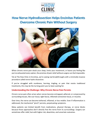 How Nerve Hydrodissection Helps Encinitas Patients Overcome Chronic Pain Without Surgery
