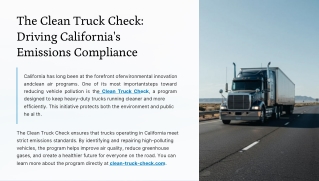 What is the Purpose of the Clean Truck Check?