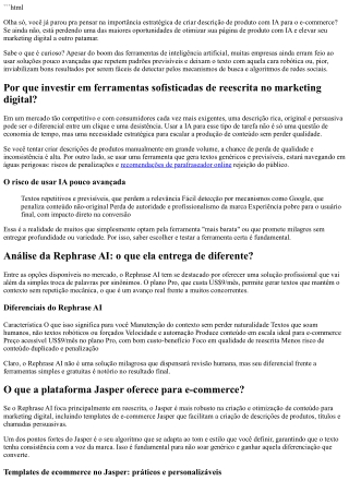 Jasper AI para descrição de produtos e-commerce: uma análise prática