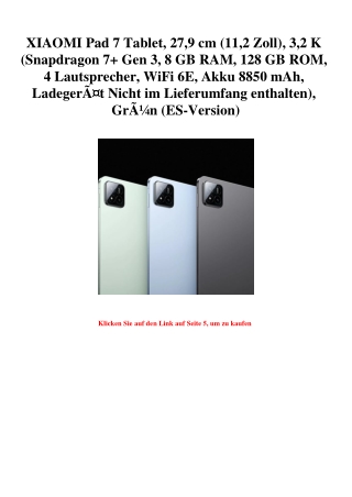 4586 XIAOMI Pad 7 Tablet  27 9 cm  11 2 Zoll   3 2 K  Snapdragon 7  Gen 3  8 GB RAM  128 GB ROM  4 Lauts