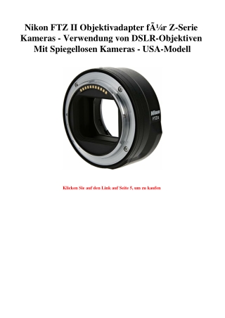 4992 Nikon FTZ II Objektivadapter fÃƒÂ¼r Z-Serie Kameras - Verwendung von DSLR-Objektiven Mit Spiegellos