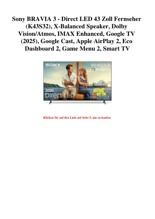 8218 Sony BRAVIA 3 - Direct LED 43 Zoll Fernseher  K43S32   X-Balanced Speaker  Dolby Vision Atmos  IMAX