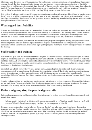 Local Daycare Tour: Red Flags and Green Flags