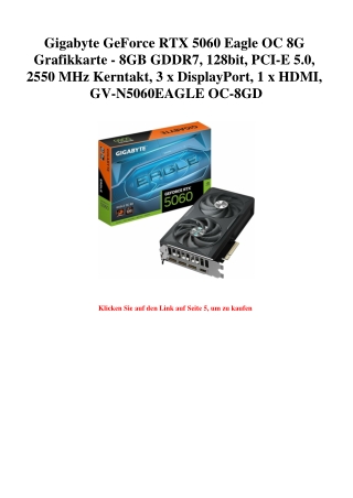 9612 Gigabyte GeForce RTX 5060 Eagle OC 8G Grafikkarte - 8GB GDDR7  128bit  PCI-E 5.0  2550 MHz Kerntakt