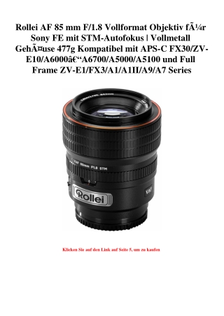 0023 Rollei AF 85 mm F 1.8 Vollformat Objektiv fÃƒÂ¼r Sony FE mit STM-Autofokus   Vollmetall GehÃƒÂ¤use