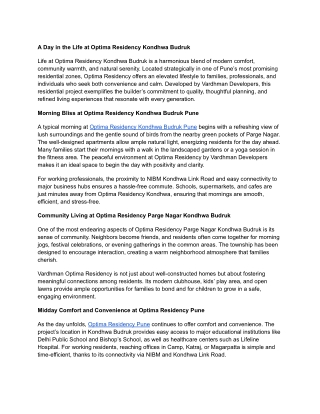 A Day in the Life at Optima Residency Kondhwa Budruk