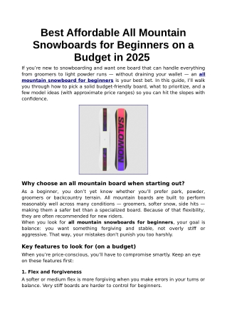 Best Affordable All Mountain Snowboards for Beginners on a Budget in 2025