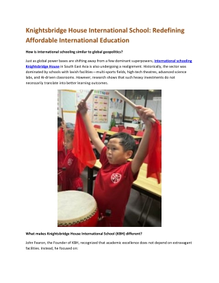 Knightsbridge House International School Redefining Affordable International Education