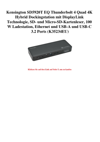 4105 Kensington SD5920T EQ Thunderbolt 4 Quad 4K Hybrid Dockingstation mit DisplayLink Technologie  SD-