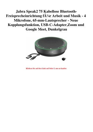 5951 Jabra Speak2 75 Kabellose Bluetooth-Freisprecheinrichtung fÃƒÂ¼r Arbeit und Musik - 4 Mikrofone  65