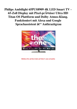 3854 Philips Ambilight 65PUS8909 4K LED Smart TV - 65-Zoll Display mit Pixel-prÃƒÂ¤ziser Ultra HD Titan