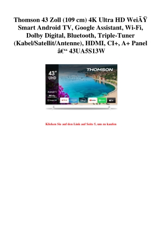 5050 Thomson 43 Zoll  109 cm  4K Ultra HD WeiÃƒÂŸ Smart Android TV  Google Assistant  Wi-Fi  Dolby Digit
