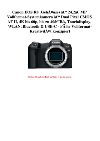 0628 Canon EOS R8  GehÃƒÂ¤use  Ã¢Â€Â“ 24 2Ã¢Â€Â¯MP Vollformat-Systemkamera Ã¢Â€Â“ Dual Pixel CMOS AF II