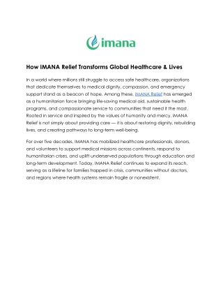 Transforming Lives Worldwide Through IMANA Relief Efforts