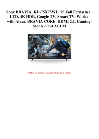 6641 Sony BRAVIA  KD-75X75WL  75 Zoll Fernseher  LED  4K HDR  Google TV  Smart TV  Works with Alexa  BRA