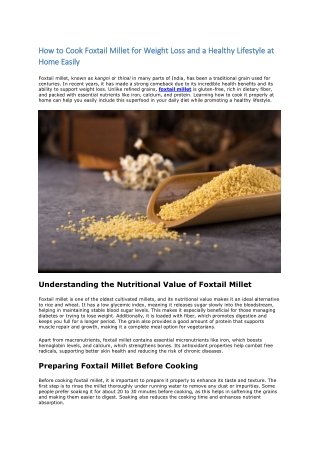 How to Cook Foxtail Millet for Weight Loss and Healthy Lifestyle at Home Easily