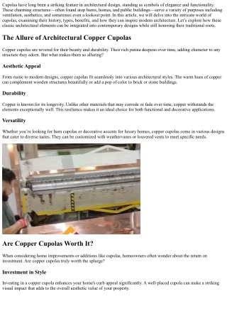 Drawing Inspiration from Classic Cupola Architecture