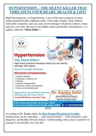 HYPERTENSION – THE SILENT KILLER THAT THREATENS YOUR HEART, HEALTH & LIFE!