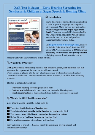 OAE Test in Sagar – Sagar Speech & Hearing Clinic