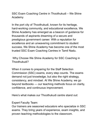 Your SSC Success Story Begins Here – Join We Shine Academy, Thanjavur!