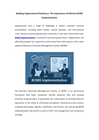 The Importance of Effective BCMS Implementation