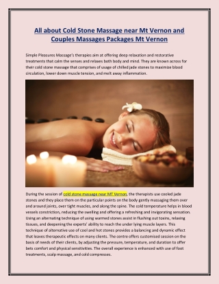 All about Cold Stone Massage near Mt Vernon and Couples Massages Packages Mt Vernon