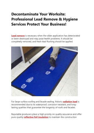 Decontaminate Your Worksite - Professional Lead Remove & Hygiene Services Protect Your Business