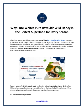 Why Pure Whites Pure Raw Sidr Wild Honey Is the Perfect Superfood for Every Season