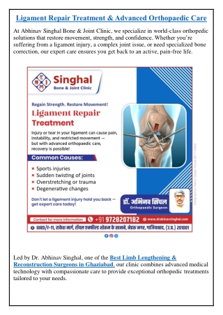 Ligament Repair Treatment & Advanced Orthopaedic Care