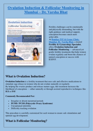 Ovulation Induction & Follicular Monitoring in Mumbai – Dr. Varsha Bhat