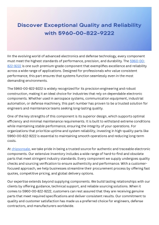 Discover Exceptional Quality and Reliability with 5960-00-822-9222