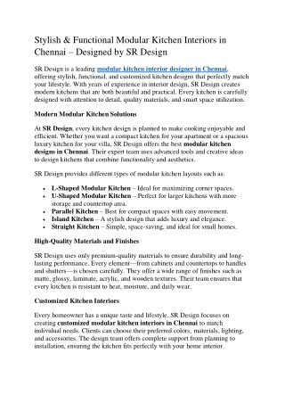 Stylish & Functional Modular Kitchen Interiors in Chennai – Designed by SR Design