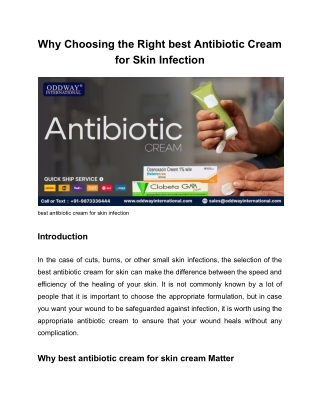 Why Choosing the Right best Antibiotic Cream for Skin Infection