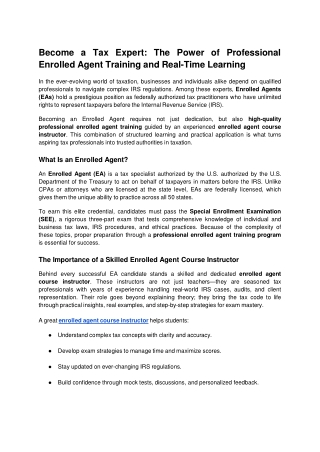 Become a Tax Expert: The Power of Professional Enrolled Agent Training and Real-