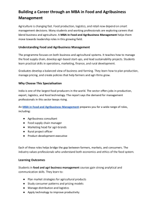 Building a Career through an MBA in Food and Agribusiness Management