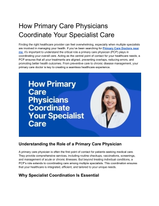 How Primary Care Physicians Coordinate Your Specialist Care
