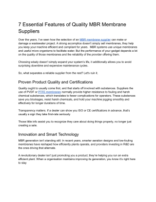 7 Essential Features of Quality MBR Membrane Suppliers