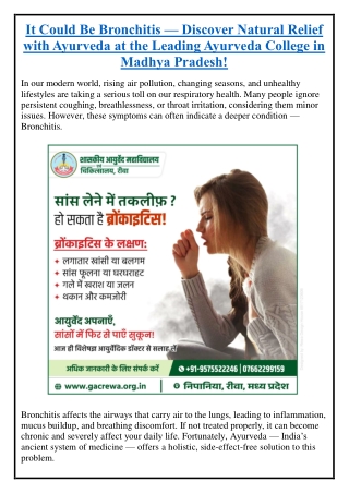 It Could Be Bronchitis — Discover Natural Relief with Ayurveda