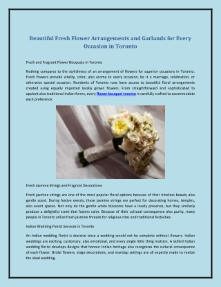 Beautiful Fresh Flower Arrangements and Garlands for Every Occasion in Toronto