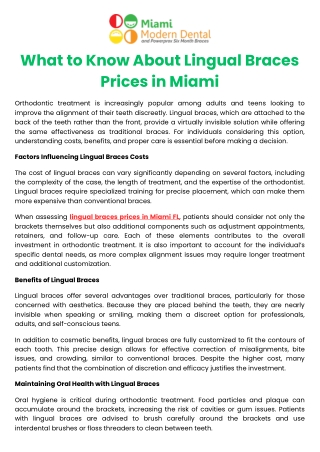 What to Know About Lingual Braces Prices in Miami