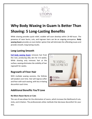 Why Body Waxing in Guam Is Better Than Shaving: 5 Long-Lasting Benefits