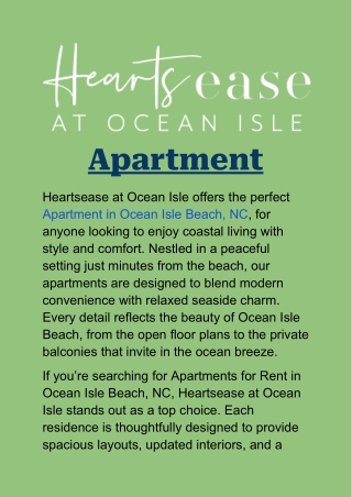 Apartment in Ocean Isle Beach, NC:  Coastal Living with Heartsease at Ocean Isle