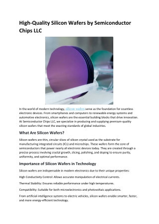 High-Quality Silicon Wafers | Semiconductor Chips LLC