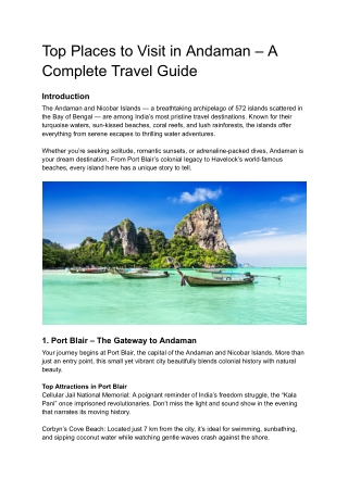 Top Places to Visit in Andaman – A Complete Travel Guide
