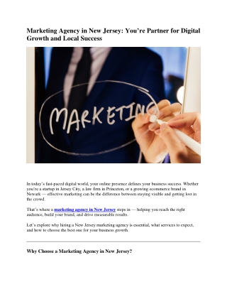 Marketing Agency in New Jersey: You’re Partner for Digital Growth and Local Succ