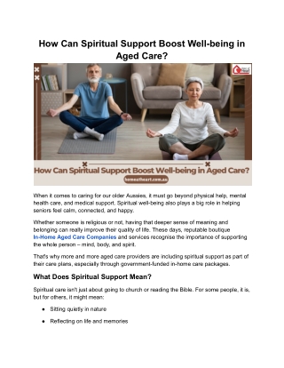 How Can Spiritual Support Boost Well-being in Aged Care