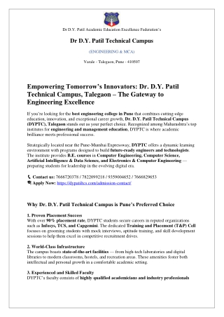 Empowering Tomorrow’s Innovators: Dr. D.Y. Patil  Technical Campus, Talegaon – T