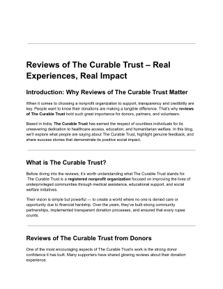 Reviews of The Curable Trust – Real Experiences, Real Impact