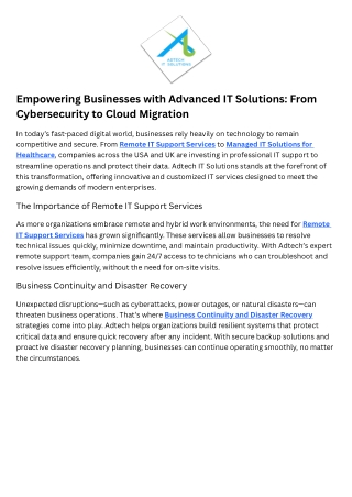 Business Continuity and Disaster Recovery