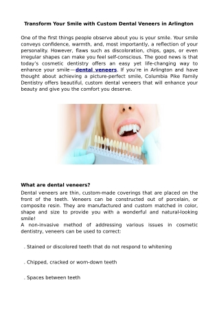 Transform Your Smile with Custom Dental Veneers in Arlington